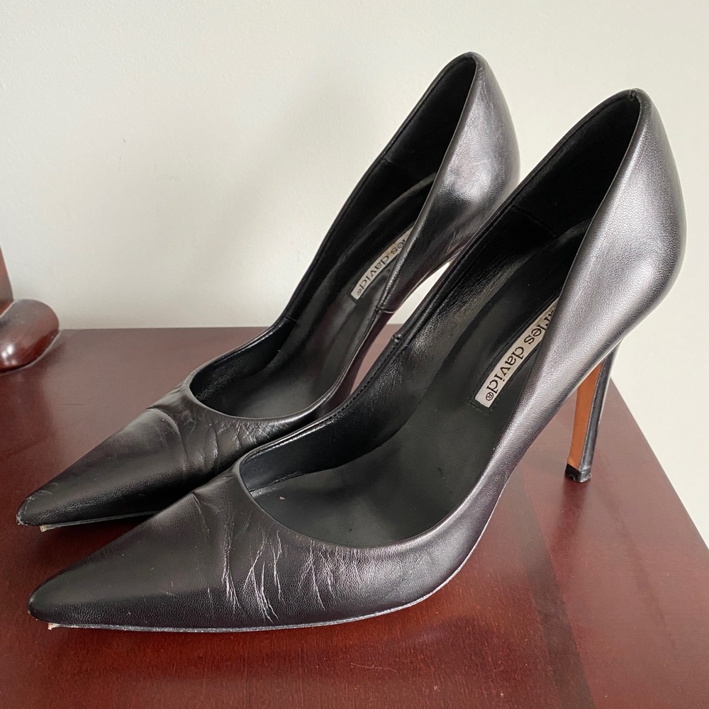 80% OFF CHARLES DAVID Spanish Black Leather High Heel Dress Pumps 8